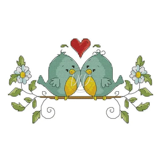 Cartoon Heart Bird 14Ct Pre-Stamped Canvas(19*17Cm) Cross Stitch