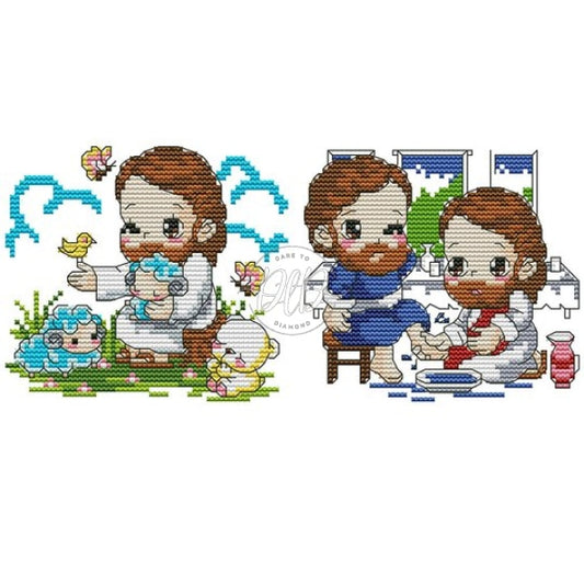 Cartoon Jesus 14Ct Pre-Stamped Canvas(16*15Cm) Cross Stitch