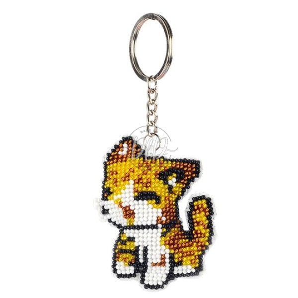 Diy Full Beads Cat Shape Printed Embroidery Keychains Cross Stitch Pendant