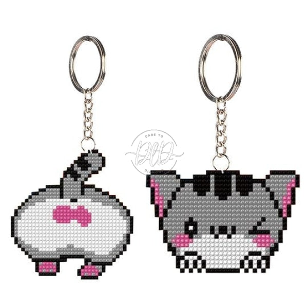 Bead Cross Stitch Stamped Craft Needlework Diy Cartoon Cat Keychain Kit