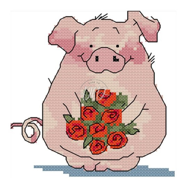 Cute Pig 14Ct Pre-Stamped Canvas(15*16Cm) Cross Stitch