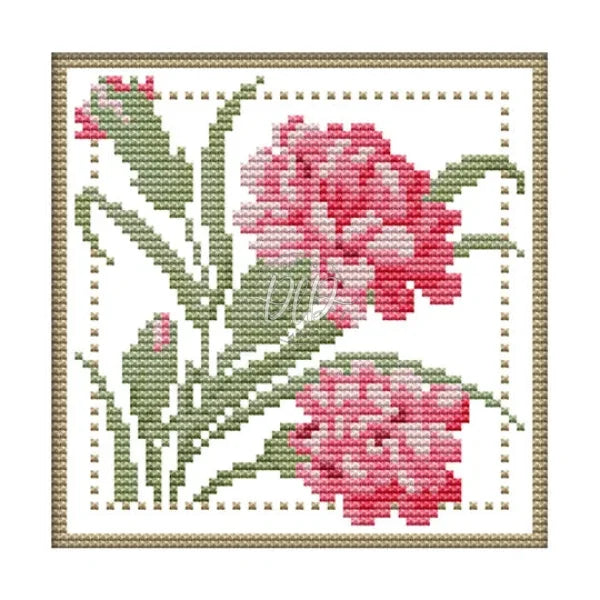 December Flower-January Partial 11Ct Pre-Stamped Canvas(21*21Cm) Cross Stitch