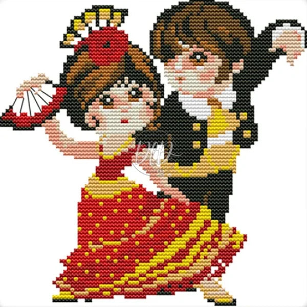 Duet Dance 14Ct Pre-Stamped Canvas(21*21Cm) Cross Stitch