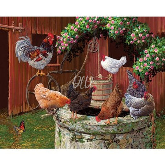 Farm Chicken 40*30Cm(Canvas) Full Round Drill Diamond Painting