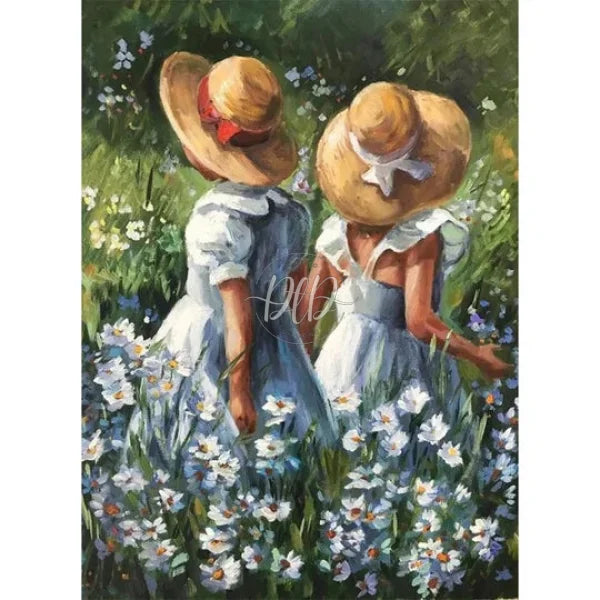 Girl Picking Flowers Oil Painting