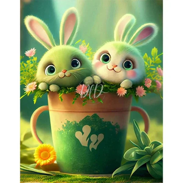 Green Bunny In Bucket