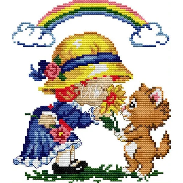 14Ct Thread Cross Stitch Diy Happiness Embroidery Needlework Kit 20*22Cm