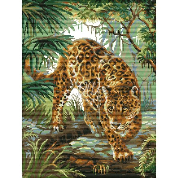 Jungle Leopard 14Ct Pre-Stamped Canvas(38*48Cm) Cross Stitch