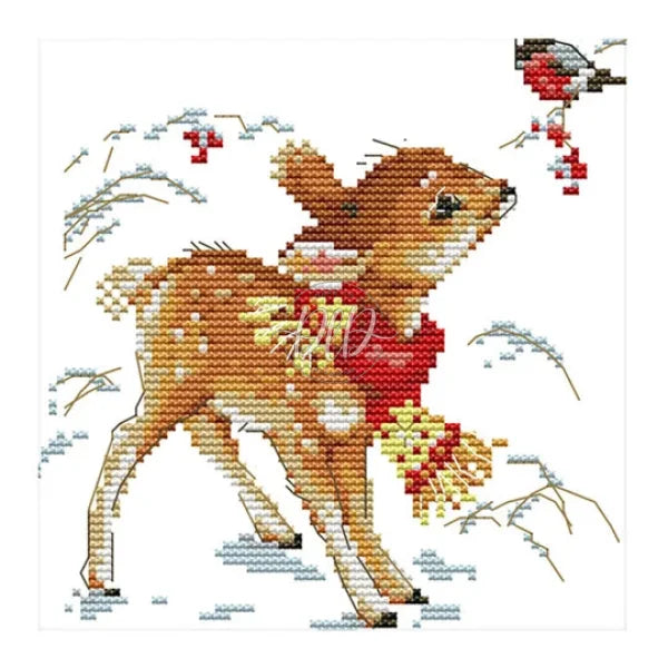 Little Deer 14Ct Pre-Stamped Canvas(19*19Cm) Cross Stitch