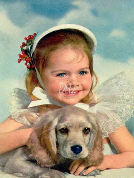 Little Girl And Puppy