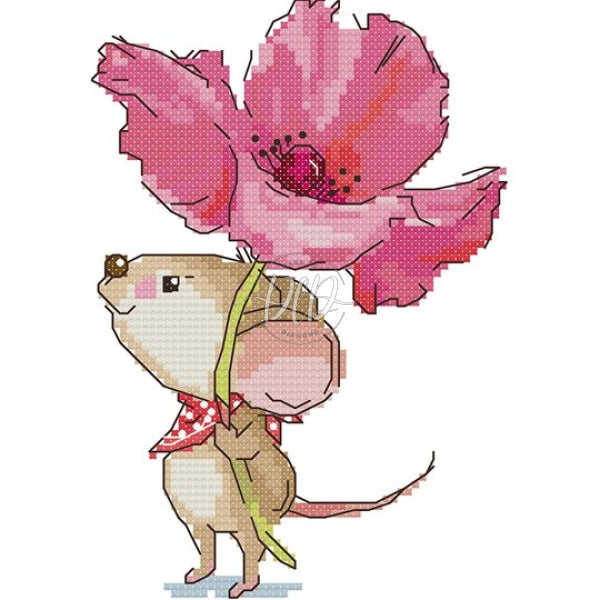 Little Mouse Holding Flowers Partial 14Ct Pre-Stamped Canvas(15*20Cm) Cross Stitch