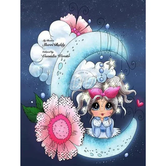 Moon Cartoon Little Girl
