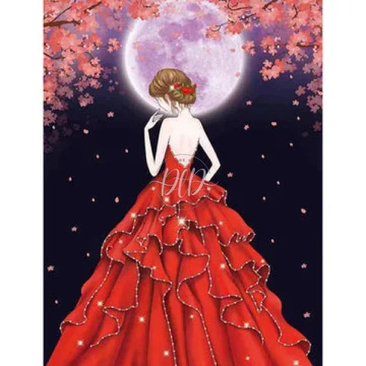 Red Dress Girl Shaped 30*40Cm(Canvas) Partial Special Shaped Drill Diamond Painting