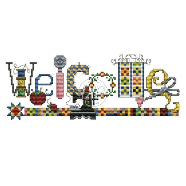 Sewing Machine Welcome Sign Partial 14Ct Counted Canvas(31*14Cm) Cross Stitch