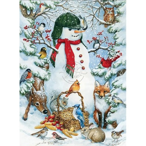 Snowman And Bird 30*40Cm(Canvas) Full Round Drill Diamond Painting