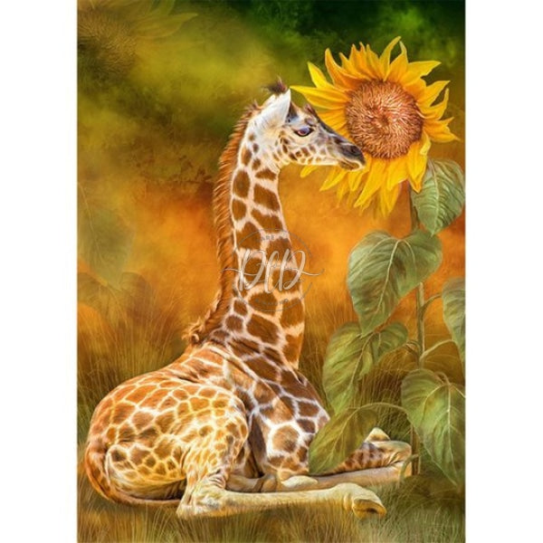 Sunflower Giraffe 30*40Cm(Canvas) Full Round Drill Diamond Painting