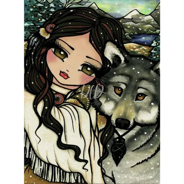 Wolf And Girl 30*40Cm(Canvas) Full Round Drill Diamond Painting